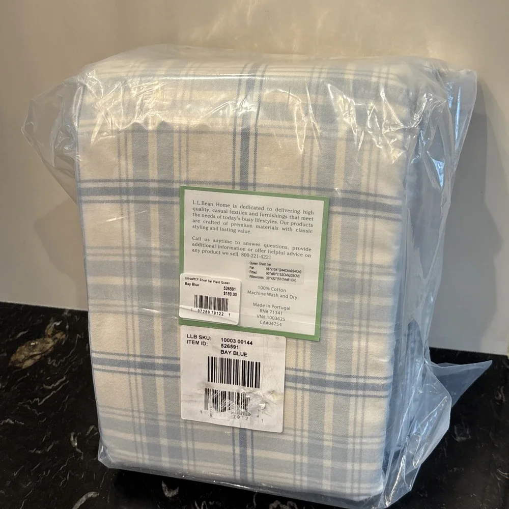 L.L. Bean Queen Ultrasoft Comfort Portuguese Flannel Sheet Set Bay Blue - New